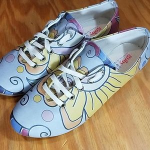 Goby whimsical flower print sneakers. gray, yellow
